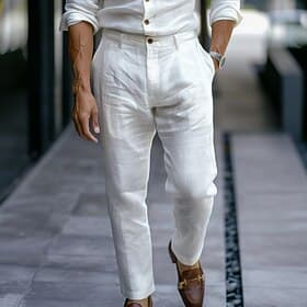 Homens Calças de linho Calças Social Calça verão Botões Perna reta Tecido Conforto Respirável Comprimento total O negócio Diário Roupa de rua à moda Preto Bran
