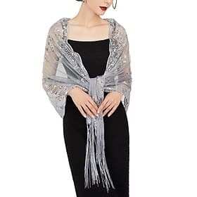 Women's 1920s Long Shawl Wraps,Sequin Flapper Evening Shawls for women formal/Party/Wedding/Formal/Harlem night