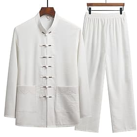 Herren T-Shirt Anzüge Hemd- und Hosensets 2-teiliges Outfit Langarm Stehkragen Frühling  Herbst Einfach Mode Chinesischer Stil Lässig 2 teilig Urlaub Alltagskl
