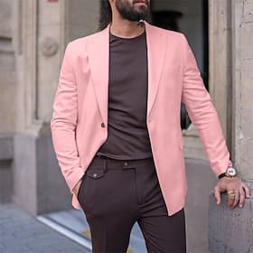Voor heren Blazer liiketoiminta Cocktailparty Bruiloft Modieus Casual Lente  Herfst Polyester Effen Kleur Zak Knop Comfortabel Enkele rij knopen Blazer Licht R
