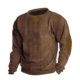 Homme T-shirt Chemise en velours côtelé manche longue Col ras du cou Couleur Unie Traditionnel / Vintage Chaud Velours Côtelé Maison Extérieur Sport  Loisir Ma