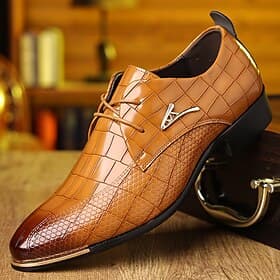 Men's Brown Crocodile Pattern Faux Leather Oxford Shoes - Elegant Lace-Up Dress Shoes for Formal and Business Wear
