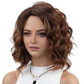 Layered Short Wavy Bob Wig Curly Wigs for Women Side Part  Heat Synthetic Wig