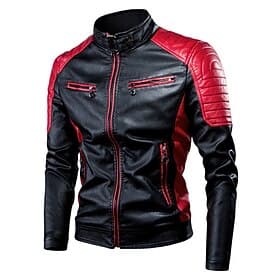 Men's Faux Leather Jacket Transition Jacket Biker Jacket Racing Leather Jacket Vacation Daily Windproof Warm Patchwork Fall  Winter Color Block Fashion Classic