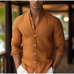Per uomo Camicia Camicia di lino Camicia Estiva Abbigliamento da spiaggia Camicia con Bottoni Semplice Vacanza Crociera Bianco Rosa Blu Arancione Manica Lunga