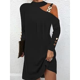 Femmes Mini Robe Robe noire Robe Pull Robe Corset Robe de Cocktail Occasionnel Rue Date Coupe Ample Uni manche longue Col Halter Bleu Noir Rose Claire Vert Pri