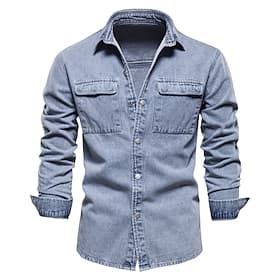 Man Casual / Dagelijks Denim Lente  Herfst Effen / effen kleur Casual Revers Normaal Zwart Licht Blauw Jacks