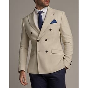 Blazer vintage beige per uomini giacca da lavoro quotidiana moda preppy a tinta unita doppiopetto taglio regolare poliestere