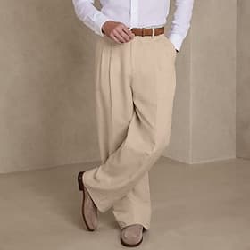 Homme pantalon de costume Pantalon en lin pantalon été Pantalon plissé Poche avant Jambe droite Plein Confort Respirable Casual du quotidien Vacances Mode basi