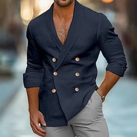 Men's Shirt Linen Shirt Summer Shirt Beach Shirt Solid Color Formal Party Evening Wear White Navy Blue Khaki Long Sleeve Shawl Collar Spring   Fall Cross-Seaso