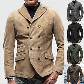 Men's Casual Jacket Blazer Daily Vacation Warm Pocket Fall  Winter Plain Vintage Fashion Lapel Regular Black Brown Khaki Army Green Grey Jacket