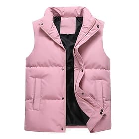 Men's Puffer Vest Daily Casual Fall  Winter Pocket Polyester Comfortable Plain Zipper Stand Collar Black Pink Blue Khaki Vest