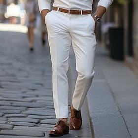 Men's Trousers Dress Pants Suit Pants Pocket Plain Comfort Soft Full Length Casual Daily Business Fashion Streetwear White Khaki