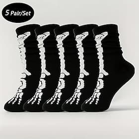Men's 5 Pairs Multi Packs Socks Crew Socks Casual Socks Black Color Halloween Skulls Sports  Outdoor Daily Vacation Basic Medium Fall  Winter Fashion Casual