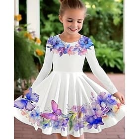 Pasqua ragazze' 3D Floreale Pop art Vestito Manica lunga Estate Primavera Da mare Giornaliero Per eventi Bellissimo Dolce Bambino 4-12 anni Abito casual Abito