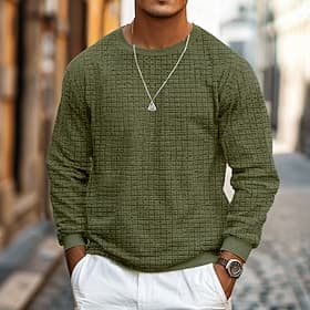 Herren Waffel T-Shirt T Shirt Langarm Rundhalsausschnitt Winter Frühling  Herbst Einfarbig Traditionell / Vintage Rundhalsausschnitt Outdoor Heim Sport  Outdoo