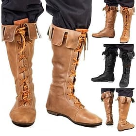 bottes noires à lacets de style médiéval pour hommes, parfaites pour le cosplay, les foires de la Renaissance et les reconstitutions historiques
