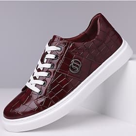 Baskets en similicuir à motif crocodile bordeaux pour hommes avec design à lacets – chaussures décontractées élégantes pour un usage quotidien