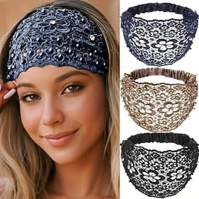 3pcs Set Elegant Floral Beaded Wide Headbands for Women - Fashionable Hair Accessories, Perfect for Casual Attire