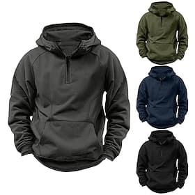 Men's Quarter Zip Sweatshirt Raglan Hoodie Tactical Hoodie Black Army Green Navy Blue Dark Gray Hooded Half Zip Color Block Patchwork Pocket Quarter Zip Work S