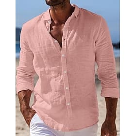 Men's Shirt Linen Shirt Summer Shirt Beach Wear Button Up Shirt Plain Vacation Casual Blue Black White Pink Long Sleeve Turndown Spring  Summer Clothing Appare