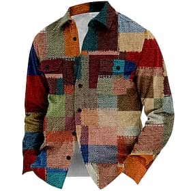 Men's Plaid Geometric Pattern Corduroy Shirt Shirt Jacket Overshirt Long Sleeve Vintage Casual Formal Dailywear Fall  Winter Turndown Collared Shirts Buttons 3