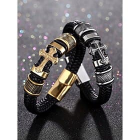 Men's Cross Bracelet with Gold and Silver Accents and Magnetic Clasp – Stylish Braided Wristband for Casual and Religious Wear