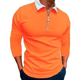 Hombre Polo con media cremallera Camiseta de golf Diario Festivos Diseño Manga Larga Moda Moderno Bloque de color Primavera  Otoño Ajuste regular Negro Blanco