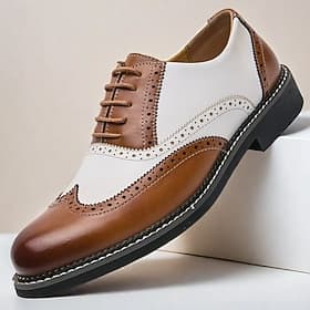 Zapatos Oxford Gatsby de piel sintética bicolor con punta de ala para hombre: zapatos de vestir brogue vintage de los años 20 para bodas, bailes de graduación,
