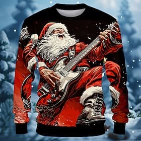 Christmas Men's Santa Claus Musical Instrument Sweatshirts Sweatshirt Sweatshirt Long Sleeve Sweatshirt Crew Neck Cool Rock 3D Printing Streetwear Festival Cre