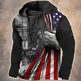 4th of July 2026 250th Memorial Day Men's Streetwear Designer US Flag Hooded Long Sleeve Hoodie Sweatshirt Daily Street