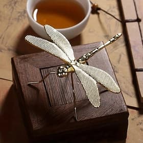 Vintage Brass Dragonfly Figurine, Antique Copper Artwork for Home Decor, Perfect for Living Room, TV Stand, or Porch, Ideal Tea Pet Collectible  Gift