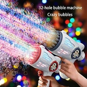 1pc Bubble Machine For Toddlers 32 Hole Light Up Bubble Maker For Kids Automatic Bubble Blower Bubble Blaster Summer Outdoor Toys Birthday Party Favor Gift for