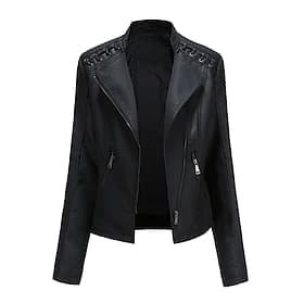 Women's Faux Leather Jacket Biker Jacket Outdoor Street Daily Wear Fall Winter Short Coat Regular Fit Thermal Warm Breathable Stylish Casual Jacket Long Sleeve
