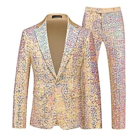 Disco 1980s Pants Outfits Suits Blazers Disco Sequins Solid Color Fancy Dress Men's Carnival Costume Masquerade Club Party Performance Adults' Coat Pants