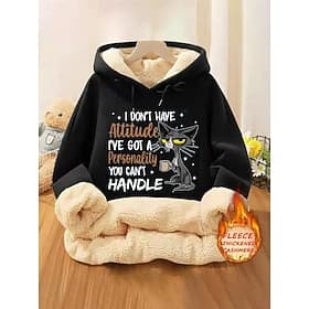 Women's Hoodie Sweatshirt Pullover Fleece Lined Warm Pajamas Animal Letter Street Dailywear Pocket Print Casual Comfrt Long Sleeve Micro-elastic Fall Winter Fa