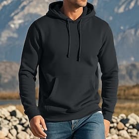 Men's Hoodie Apricot Black Navy Blue Dark Green Dark Gray Hooded Plain Pocket Drawstring Front Pocket Sports  Outdoor Daily Holiday Streetwear Basic Casual Spr