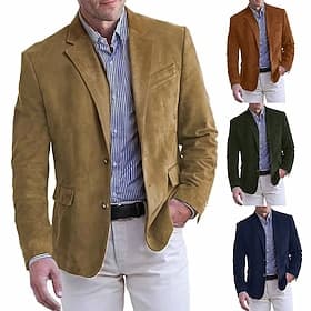 Herren Imitat-Lederjacke Blazer aus Wildlederimitat Business-Kleidung Firmenfeier Mode Lässig Herbst Winter Kunstleder Einfach Tasche Knöpfe Bequem Einreihig B