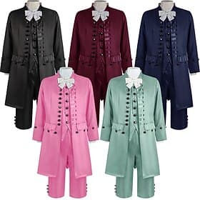 Rococo Baroque Victorian Outfits Solid Colored Fancy Dress Men's Royal Halloween Carnival Party Performance Masquerade Adults' Coat Vest Shirt