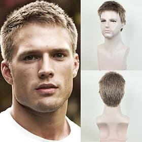 Perruque Synthétique Droit Coupe Asymétrique Perruque Court Rouge vin Noir Blond Cheveux Synthétiques Homme Design à la mode Doux Naturel Noir Blond Vin