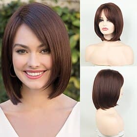 Shoulder Length Dark Brown Straight Bob Wigs Synthetic Medium Length Bob Hair Wig Halloween Costume Wigs for Women