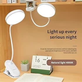 Foldable LED Desk Lamp, USB Rechargeable, 3 Modes Touch Dimming Clip-on Reading Light for Eye Protection