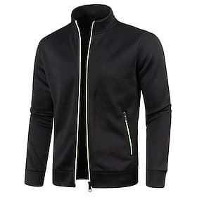 Men's Lightweight Jacket Summer Jacket Transition Jacket Casual Jacket Vacation Daily Warm Pocket Fall  Winter Plain Fashion Classic Stand Collar Regular Black