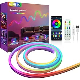 RGBIC LED Neon Rope Light,1.6-16FT USB 5V Color Changing Strip Light with APP  Music Control, IP65 Waterproof for Bedroom  Party Decor 1PC