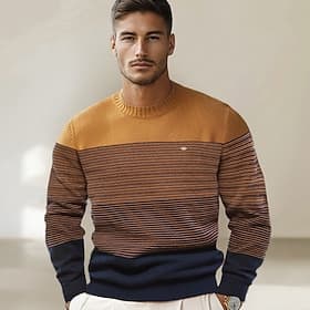 Men's Pullover Sweater Jumper Knit Ombre Crew Neck Knitwear Elegant Christmas Outdoor Clothing Apparel Fall Winter Dark Green Orange S M L
