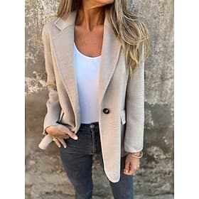 Women's Casual Jacket Outdoor Buttons Solid Color Windproof Fashion Regular Fit Outerwear Long Sleeve Fall Black S