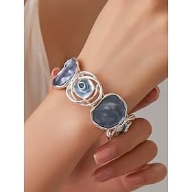 Women's Silver-Tone Bracelet – Artistic Design with Blue Resin Shell Accents for an Elegant Coastal Look