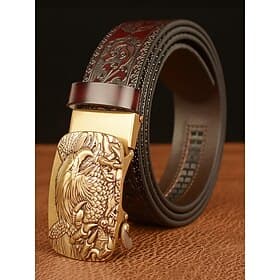 Men's Vintage Leather Belt with Eagle Embossed Buckle – Western Style Adjustable Belt for Casual and Formal Wear