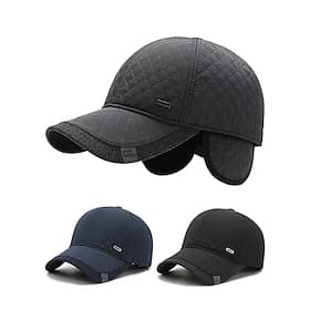 casquette de baseball d'hiver matelassée pour homme avec cache-oreilles – chapeau d'extérieur chaud et imperméable en noir, bleu marine et gris foncé