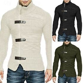 Men's Cardigan Sweater Cropped  Sweater Zip Sweater Knit Sweater Ribbed Knit Regular Plain Stand Collar Fashion Classic Daily Wear Date Clothing Apparel Fall